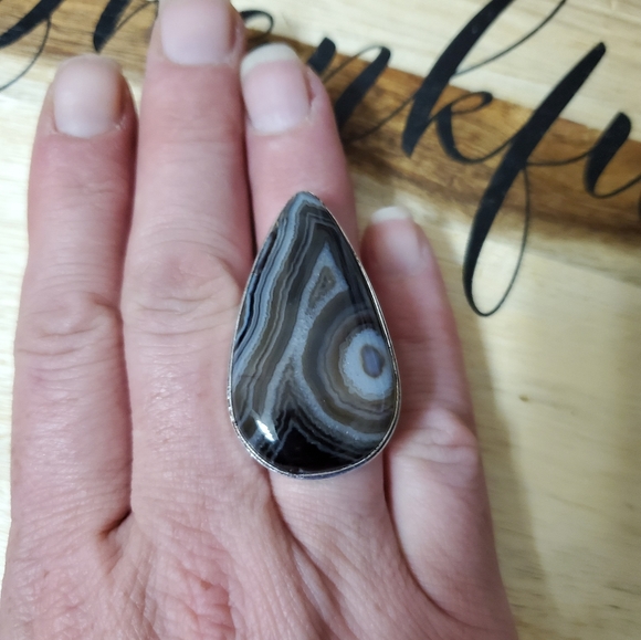 New Huge Botswana Agate 925 Silver Ring. - Picture 3 of 8